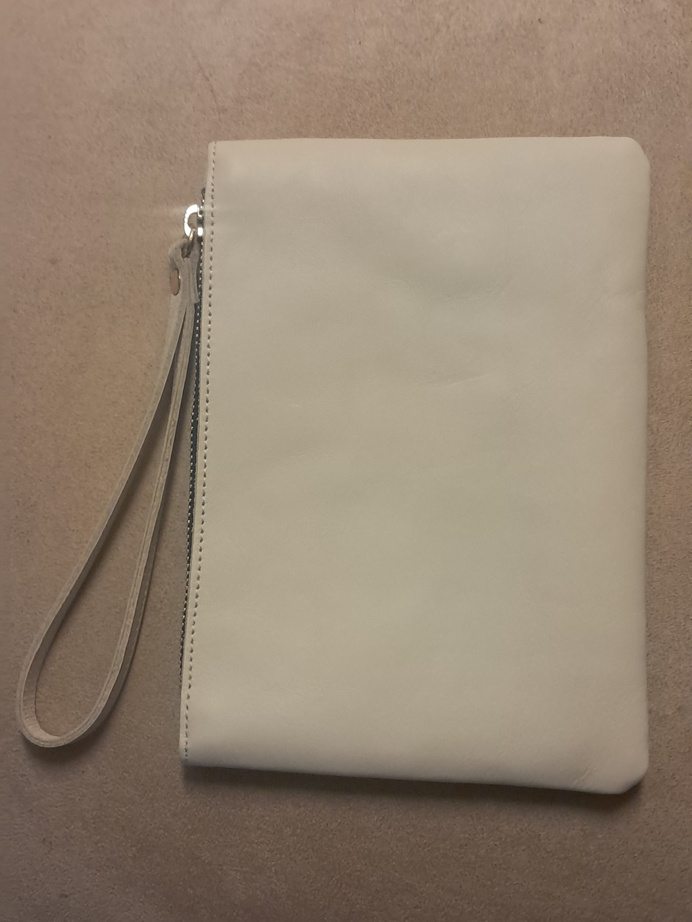 Minimal Leather Wristlet Clutch in Cream